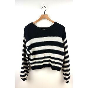 Billabong Women's Striped Knit Sweater Black & White Crop Top Medium‎